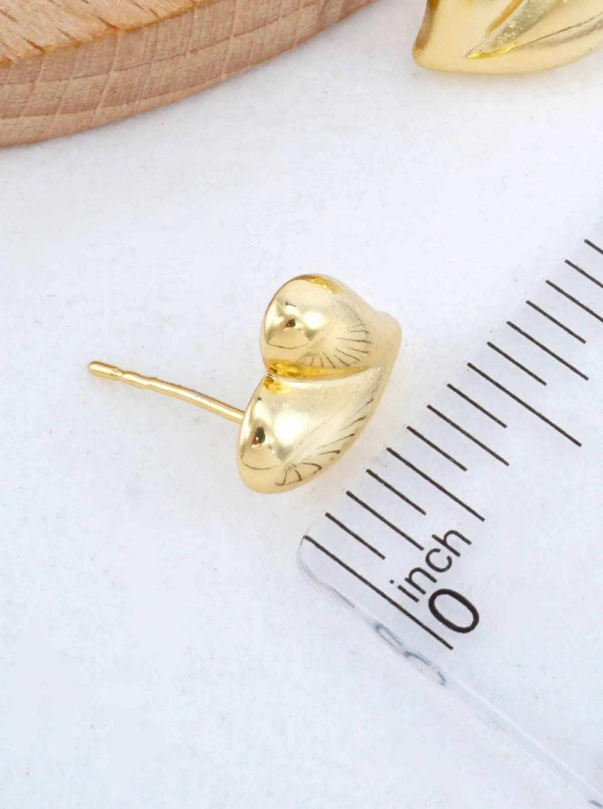 14K Gold Dipped Polished Puffy Heart Stud Earrings - Gold