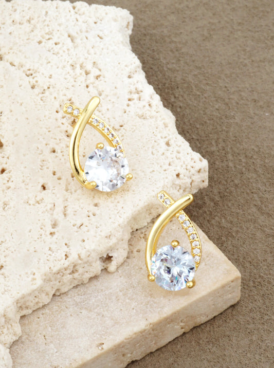 14K Gold-Dipped CZ Open Teardrop Stud Earrings