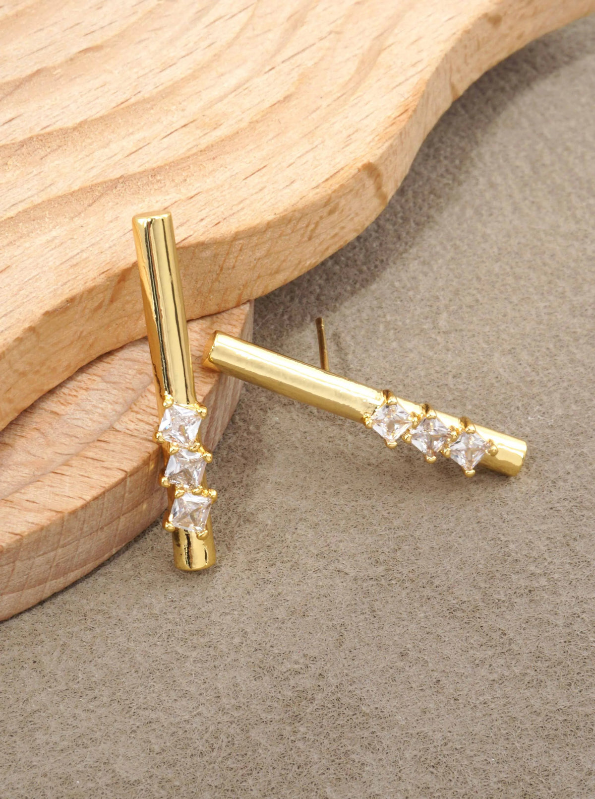 14K Gold-Dipped Geometric Brass Bar Stud Earrings - Gold