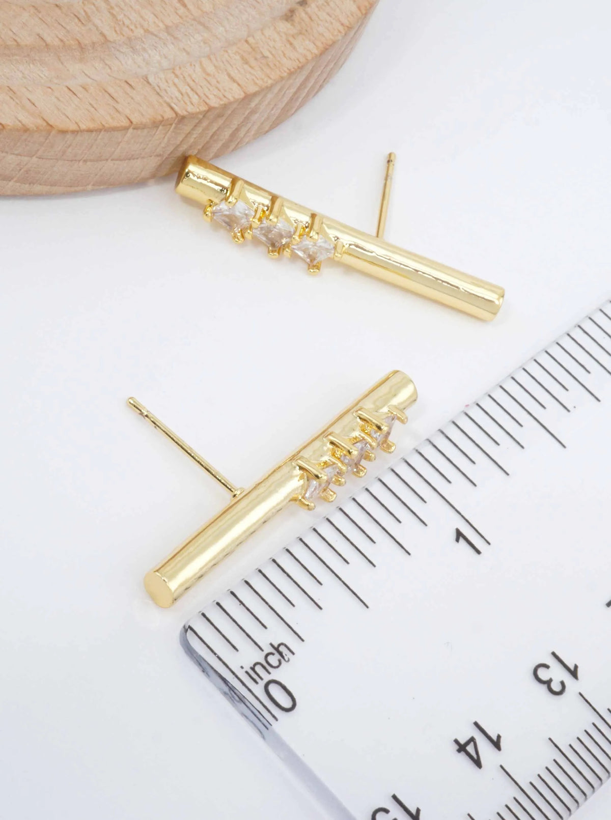 14K Gold-Dipped Geometric Brass Bar Stud Earrings - Gold