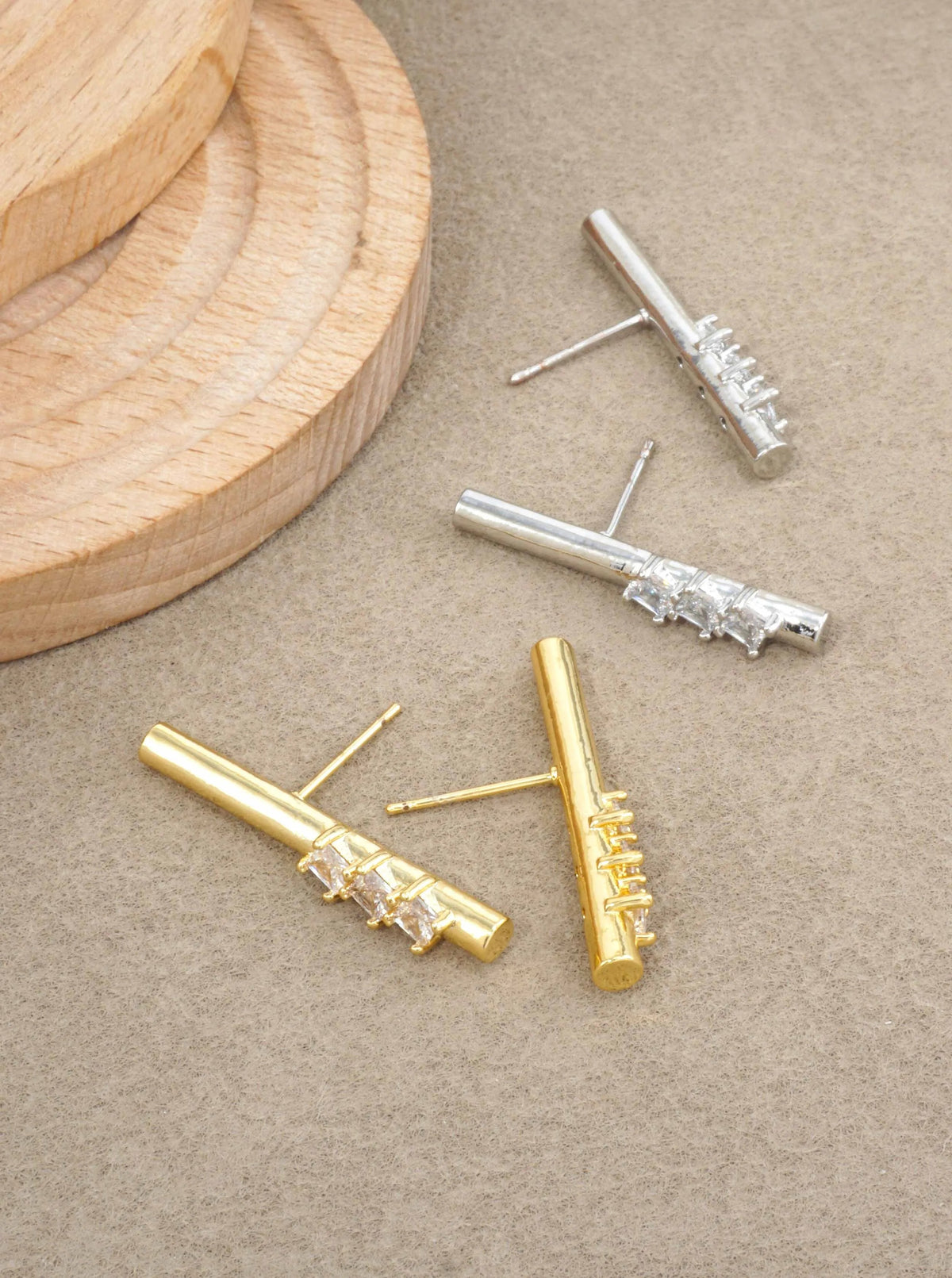 14K Gold-Dipped Geometric Brass Bar Stud Earrings - Gold