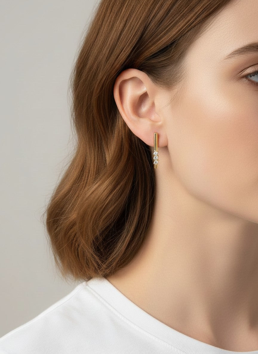 14K Gold-Dipped Geometric Brass Bar Stud Earrings - Gold