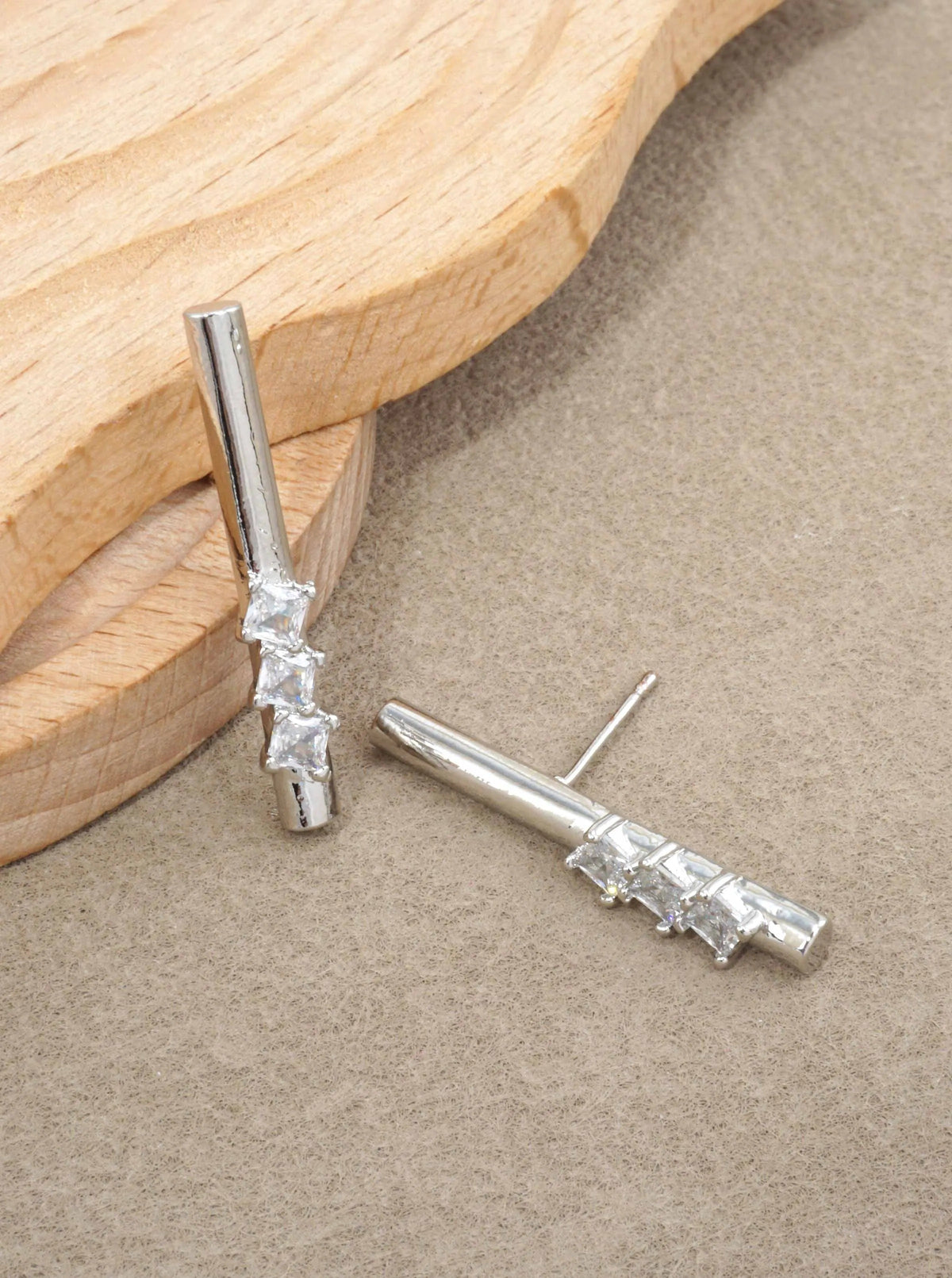14K Gold-Dipped Geometric Brass Bar Stud Earrings - Rhodium