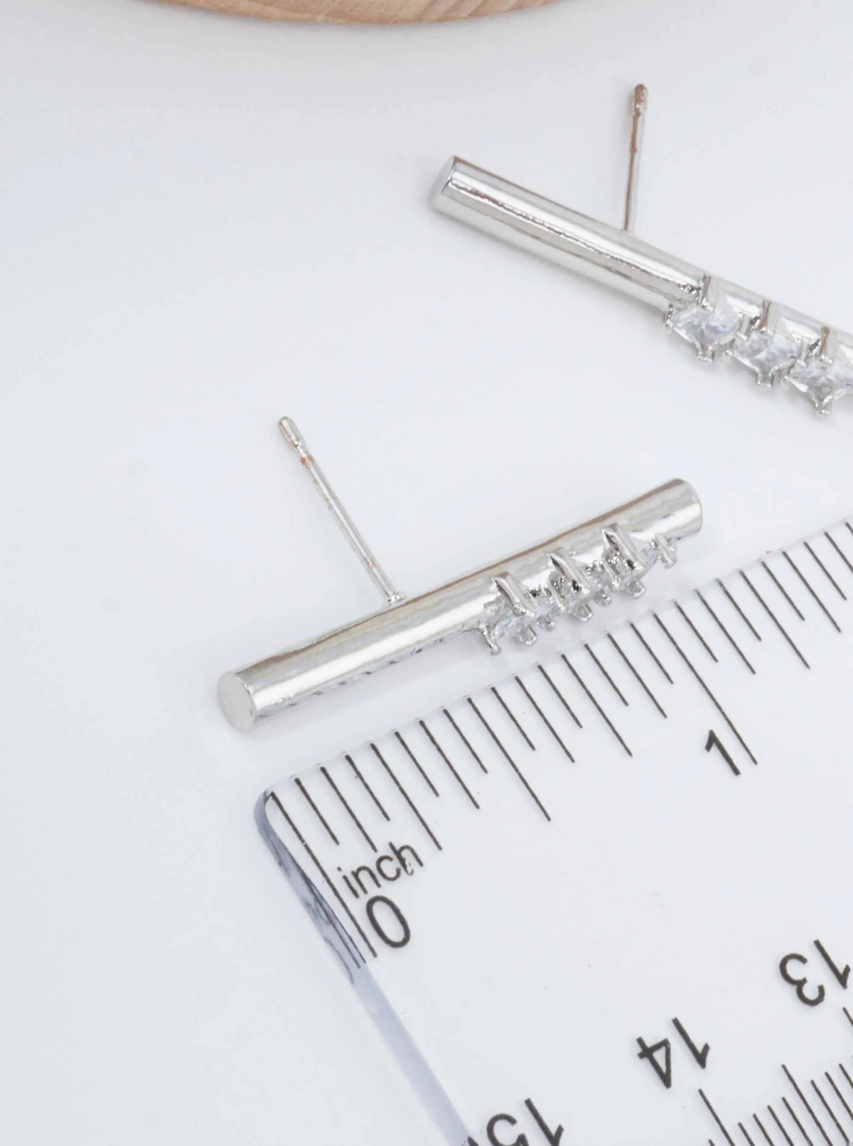 14K Gold-Dipped Geometric Brass Bar Stud Earrings - Rhodium