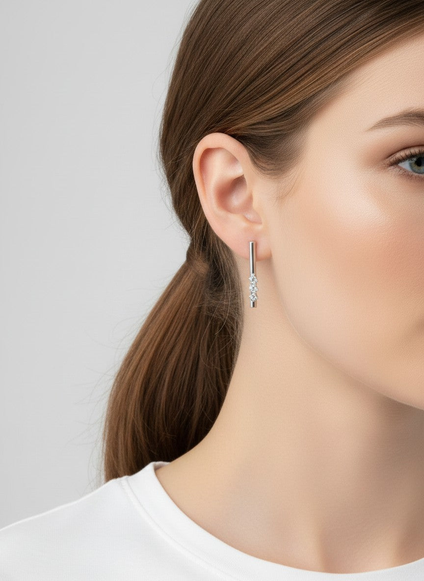 14K Gold-Dipped Geometric Brass Bar Stud Earrings - Rhodium