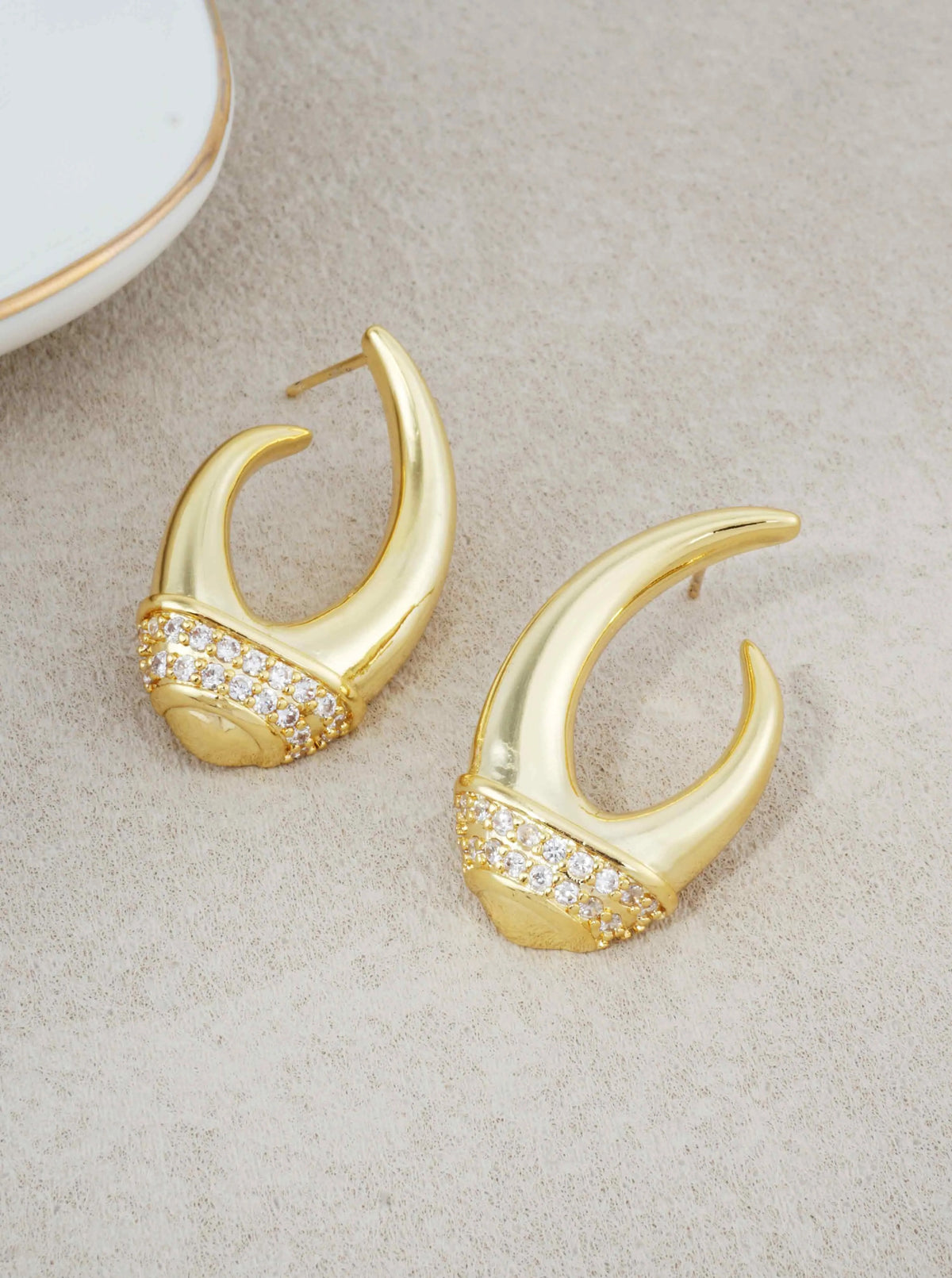 14K Gold Dipped CZ Pave Ballet Shoe Drop Earrings - Gold