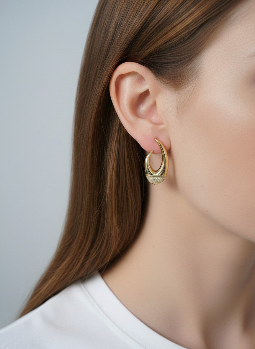 14K Gold Dipped CZ Pave Ballet Shoe Drop Earrings - Gold