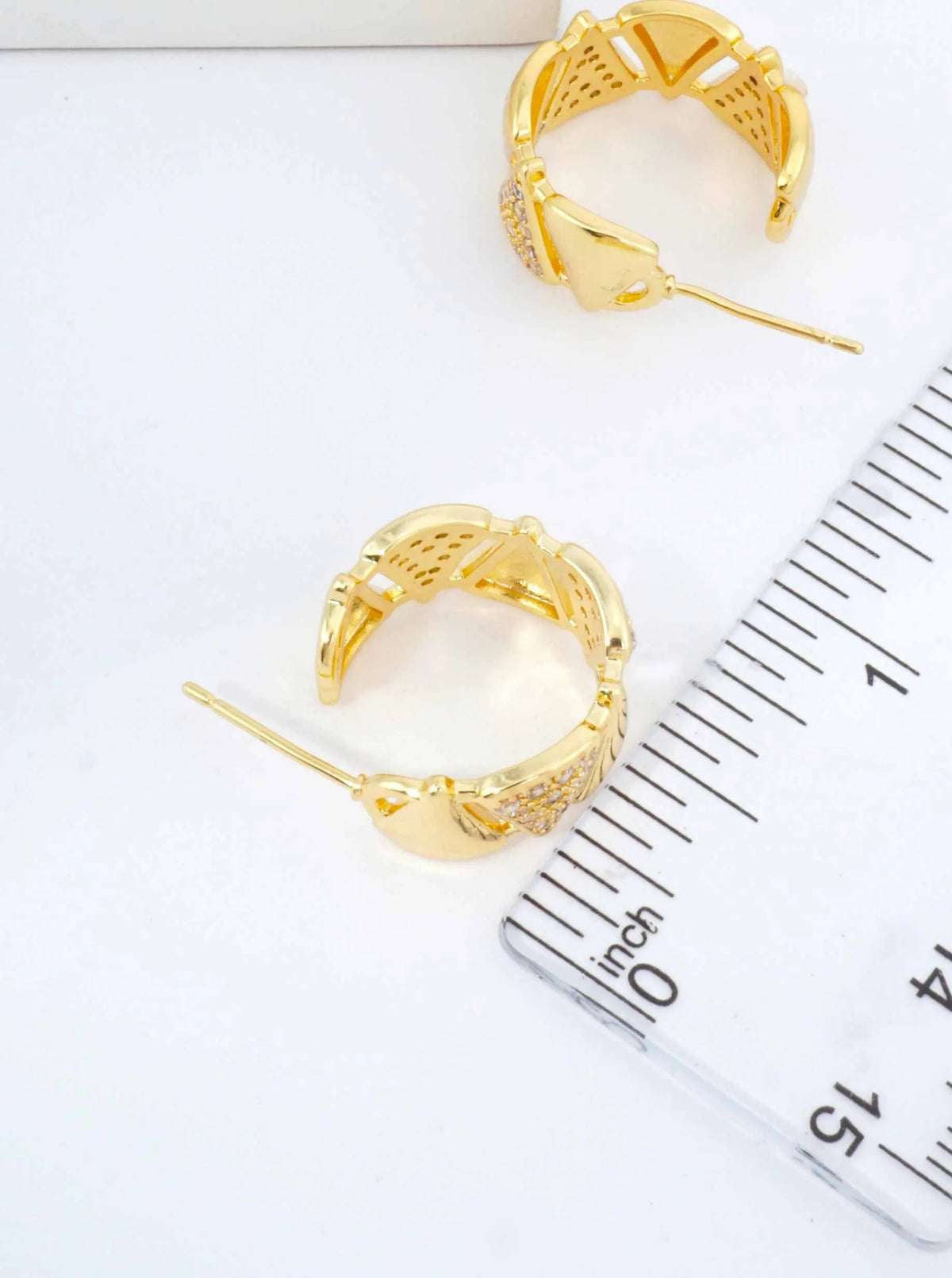 14K Gold Dipped CZ Pave Triangle Hoop Earrings - Gold