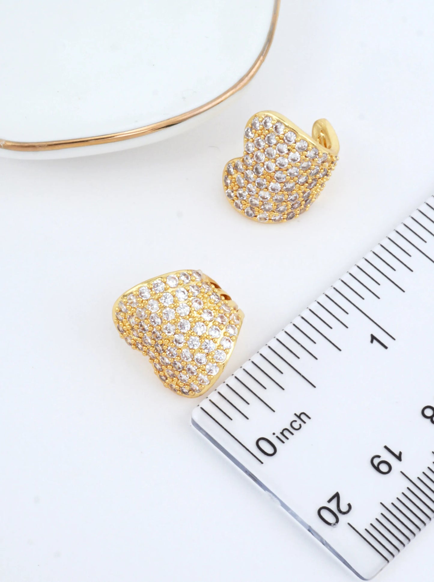 14K Gold-Dipped CZ Pave Heart Stud Earrings