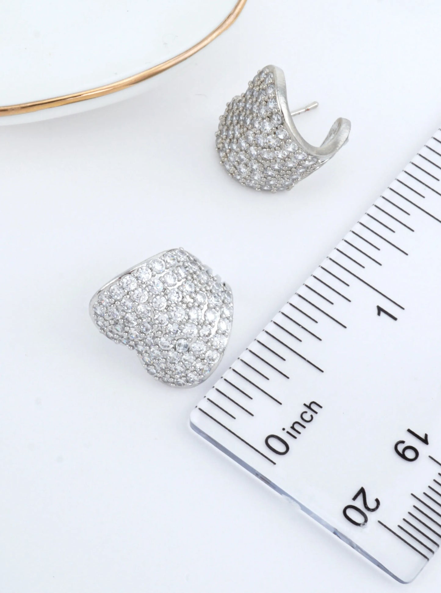 14K Gold-Dipped CZ Pave Heart Stud Earrings