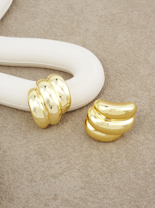 14K Gold-Dipped Triple Ribbed Dome Stud Earrings
