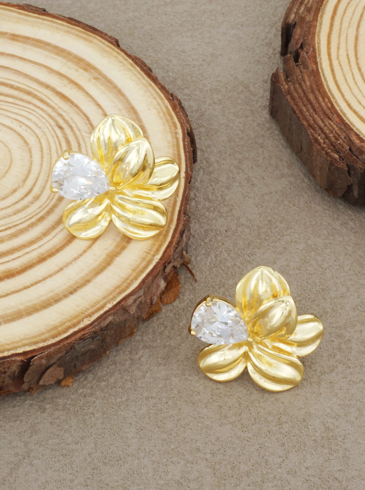 14K Gold-Dipped CZ Flower Stud Earrings