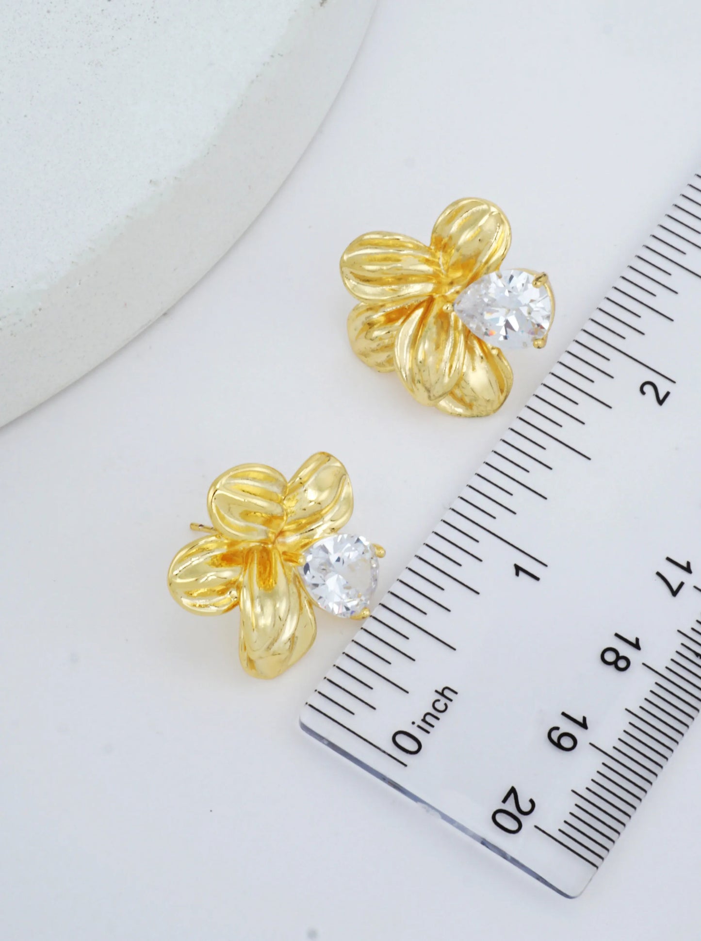 14K Gold-Dipped CZ Flower Stud Earrings
