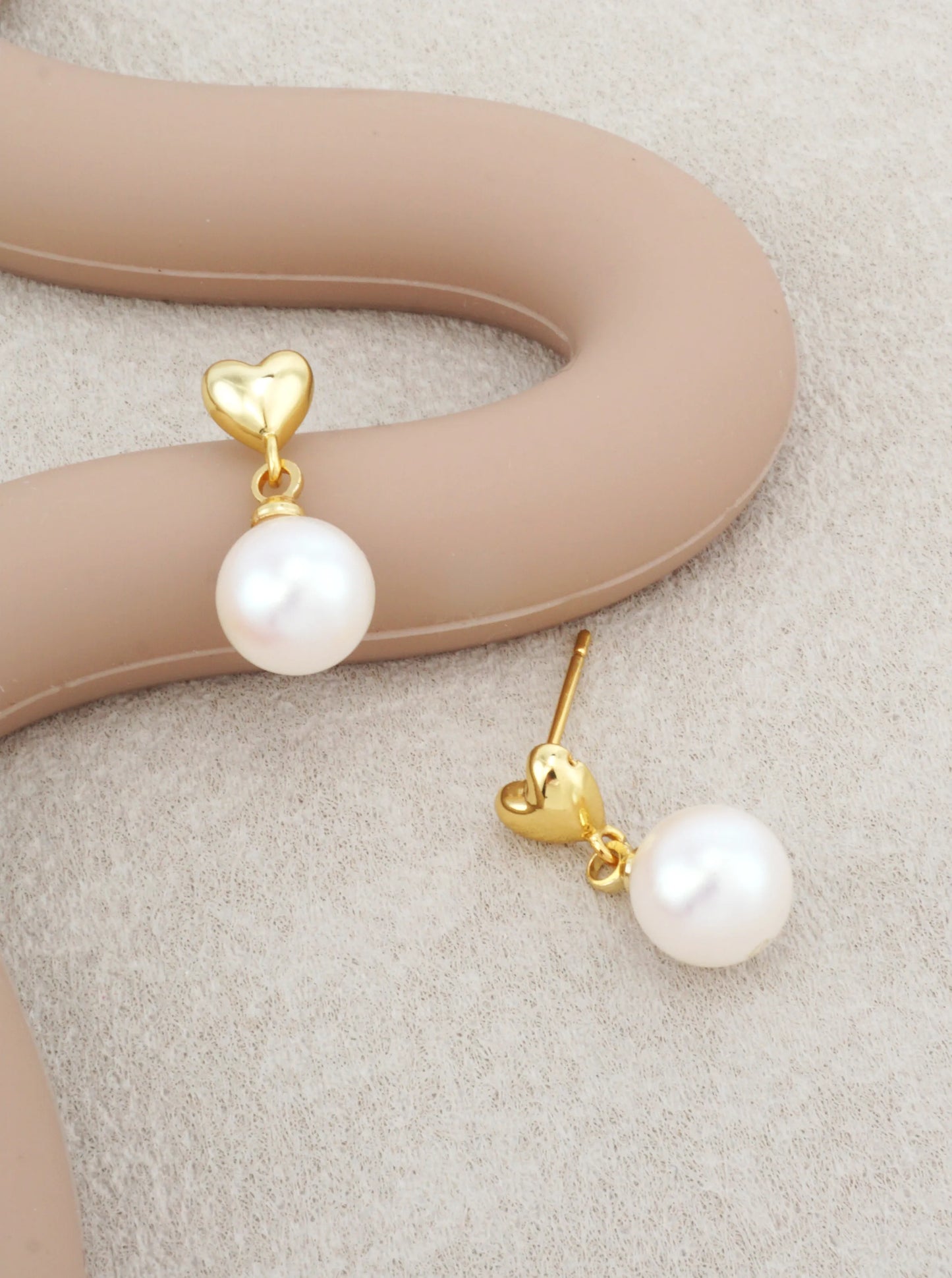 14K Gold-Dipped Heart Pearl Drop Earrings