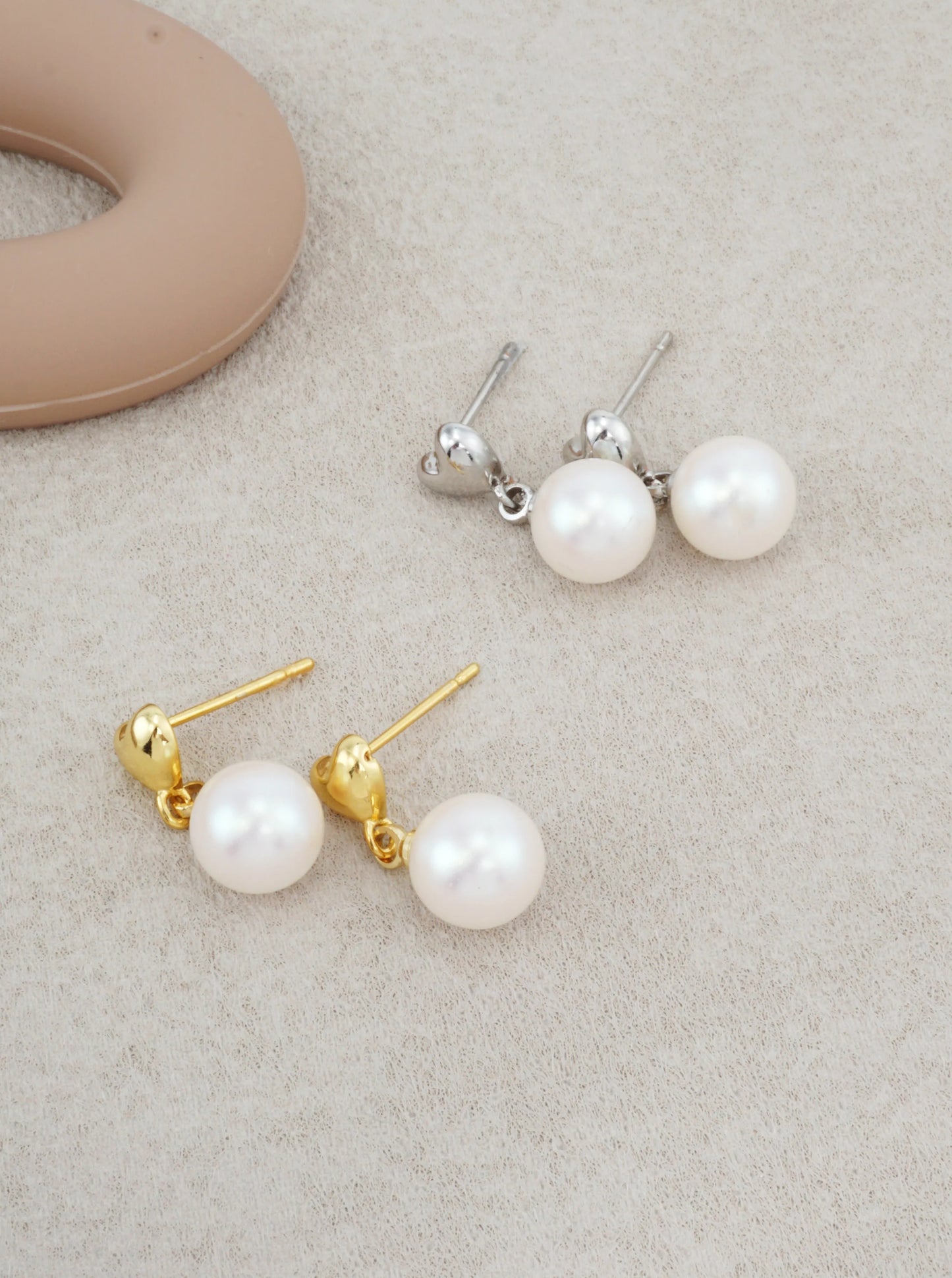 14K Gold-Dipped Heart Pearl Drop Earrings