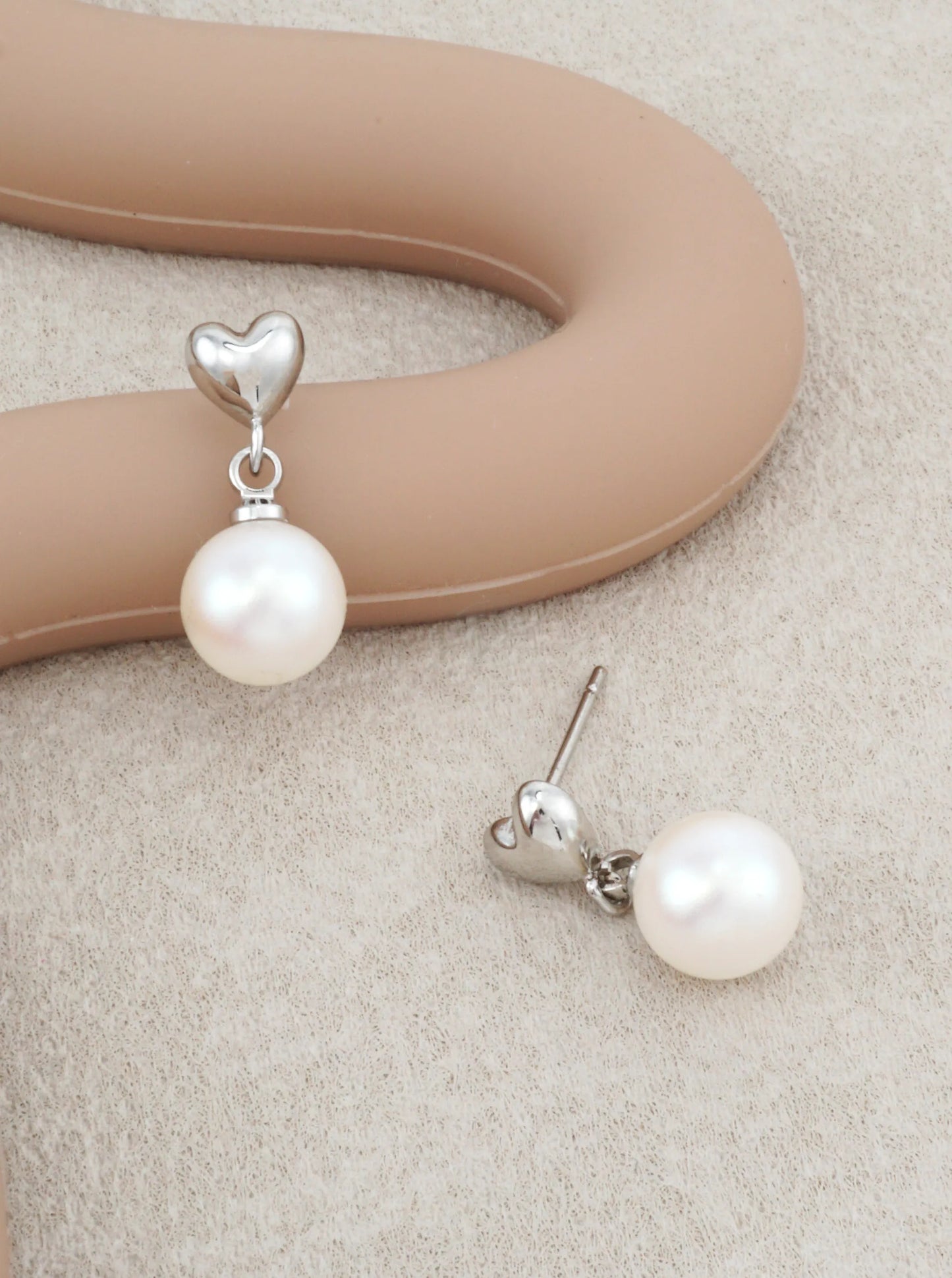 14K Gold-Dipped Heart Pearl Drop Earrings