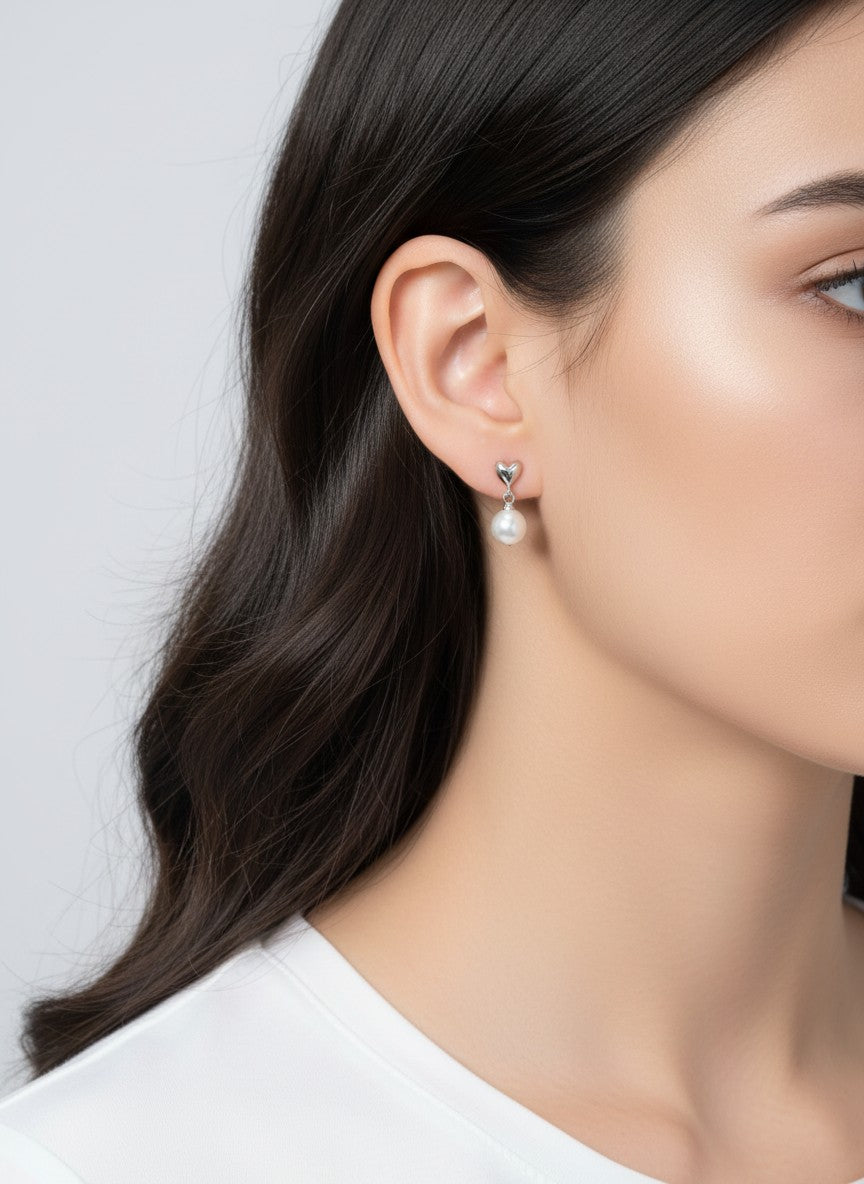 14K Gold-Dipped Heart Pearl Drop Earrings