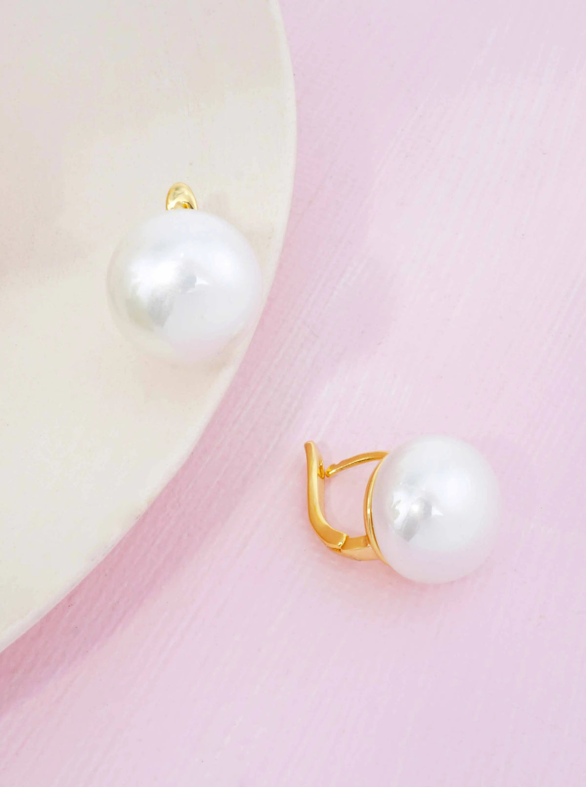 14K Gold Dipped Pearl Clicker Back Hoop Earrings - Gold White