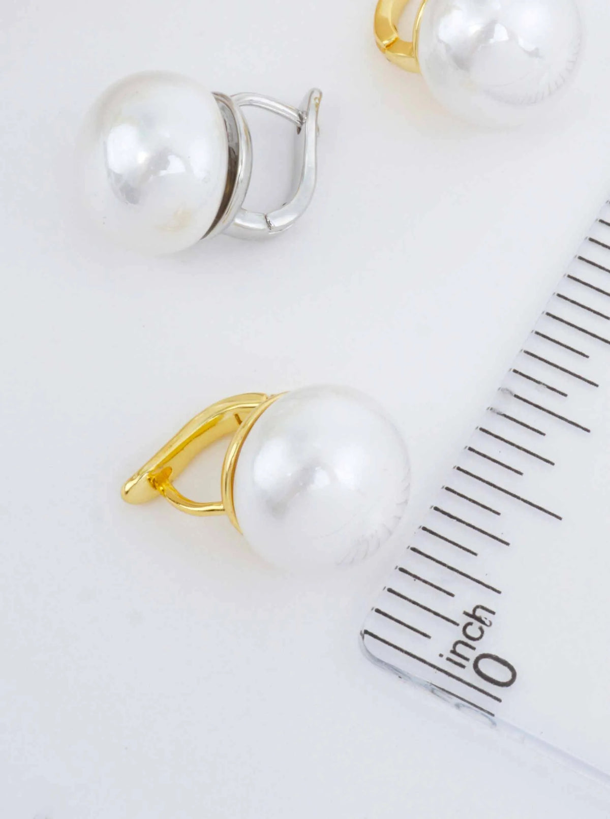 14K Gold Dipped Pearl Clicker Back Hoop Earrings - Gold White