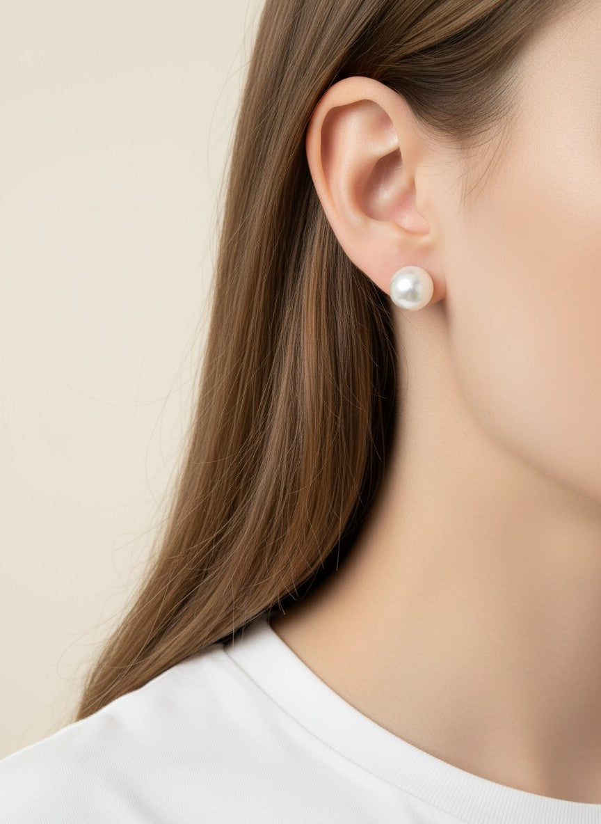 14K Gold Dipped Pearl Clicker Back Hoop Earrings - Gold White