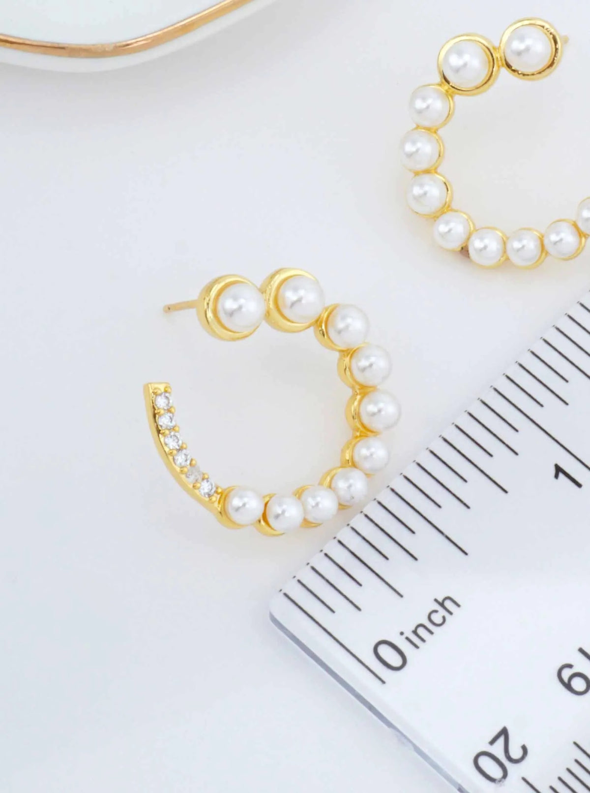 14K Gold Dipped CZ Pave Pearl Circle Stud Earrings - Gold White