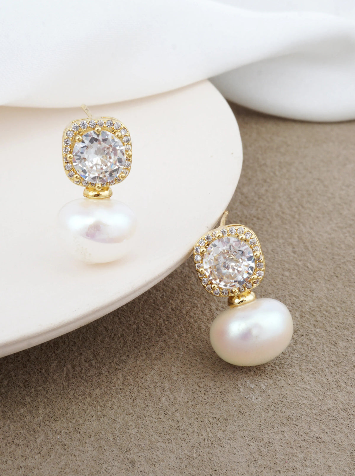 14K Gold-Dipped Pearl Halo Drop Earrings