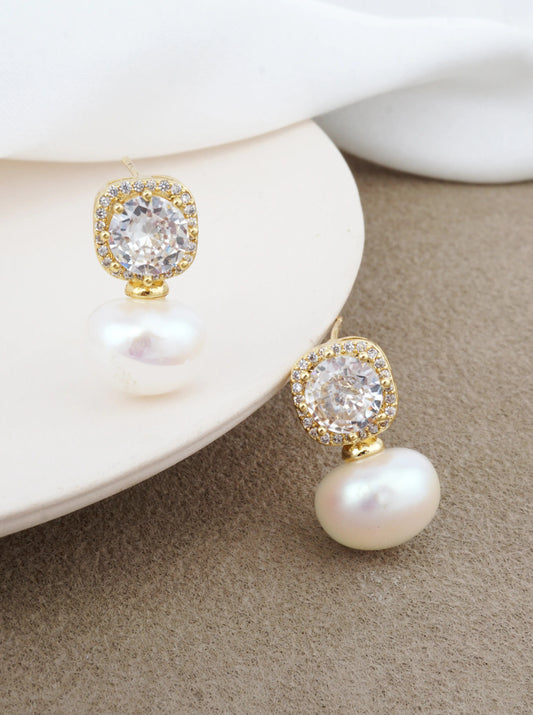 14K Gold-Dipped Pearl Halo Drop Earrings
