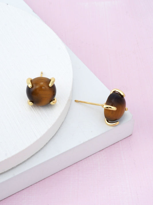 14K Gold-Dipped Round Stone Stud Earrings