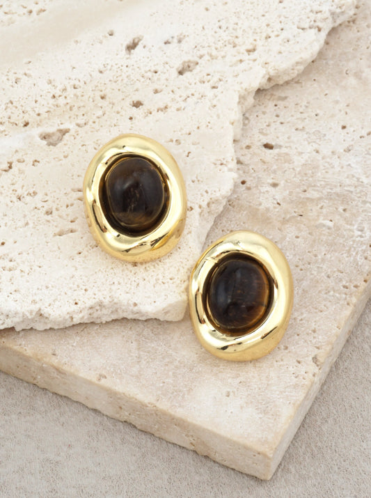14K Gold-Dipped Marbled Oval Stud Earrings