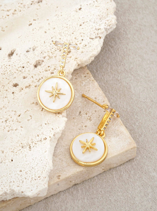 14K Gold-Dipped Compass MOP Drop Earring