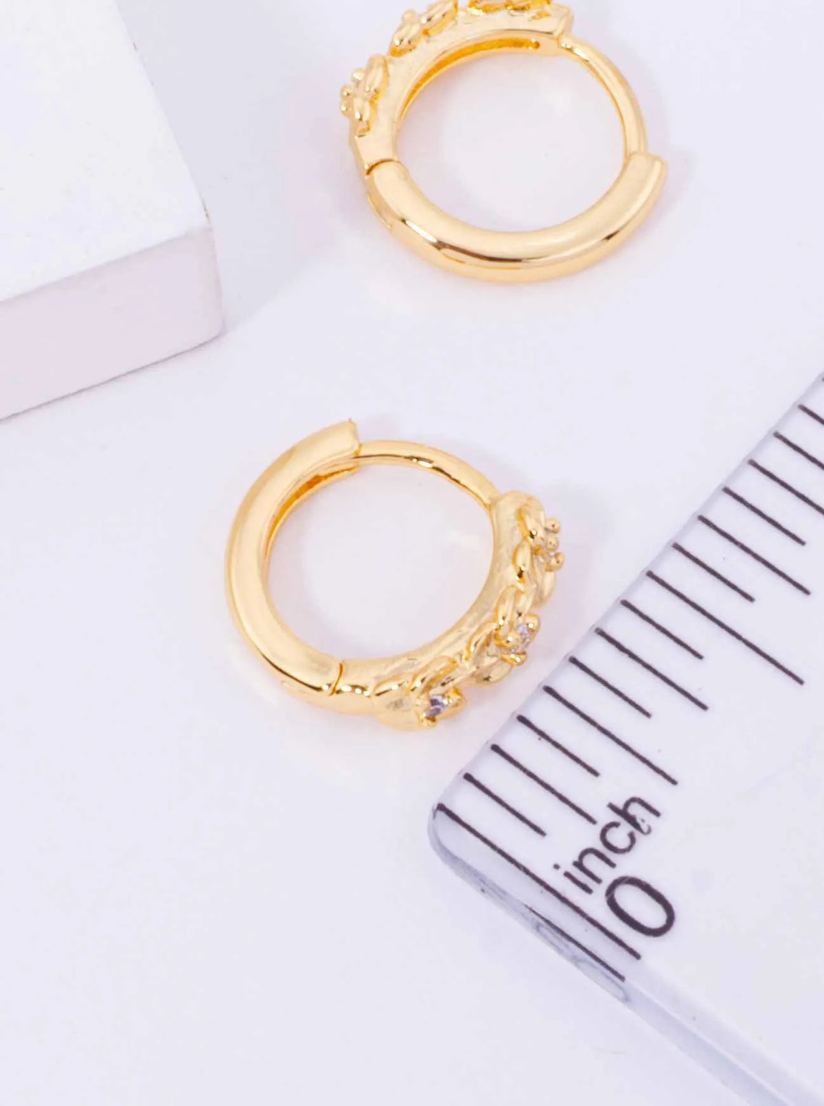 14K Gold Dipped CZ Flower Huggie Hoop Earrings - Gold Crystal