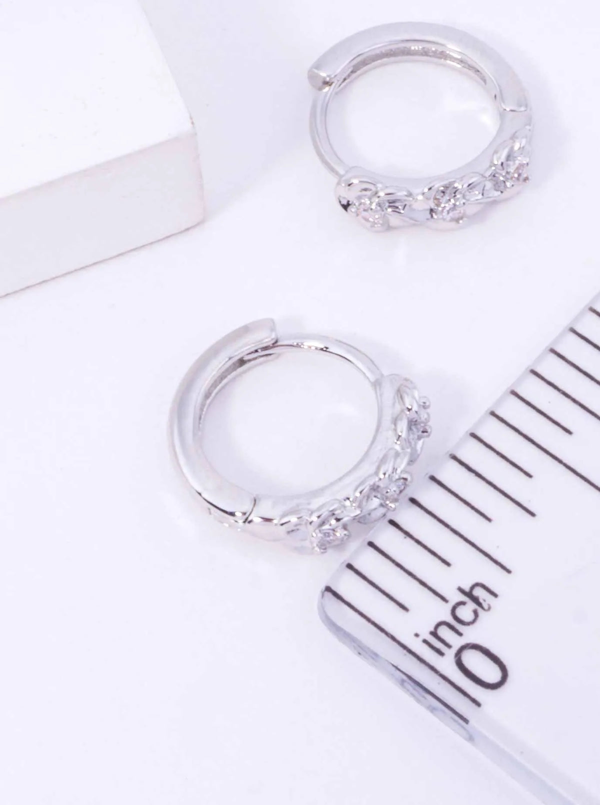 14K Gold Dipped CZ Flower Huggie Hoop Earrings - Rhodium Crystal