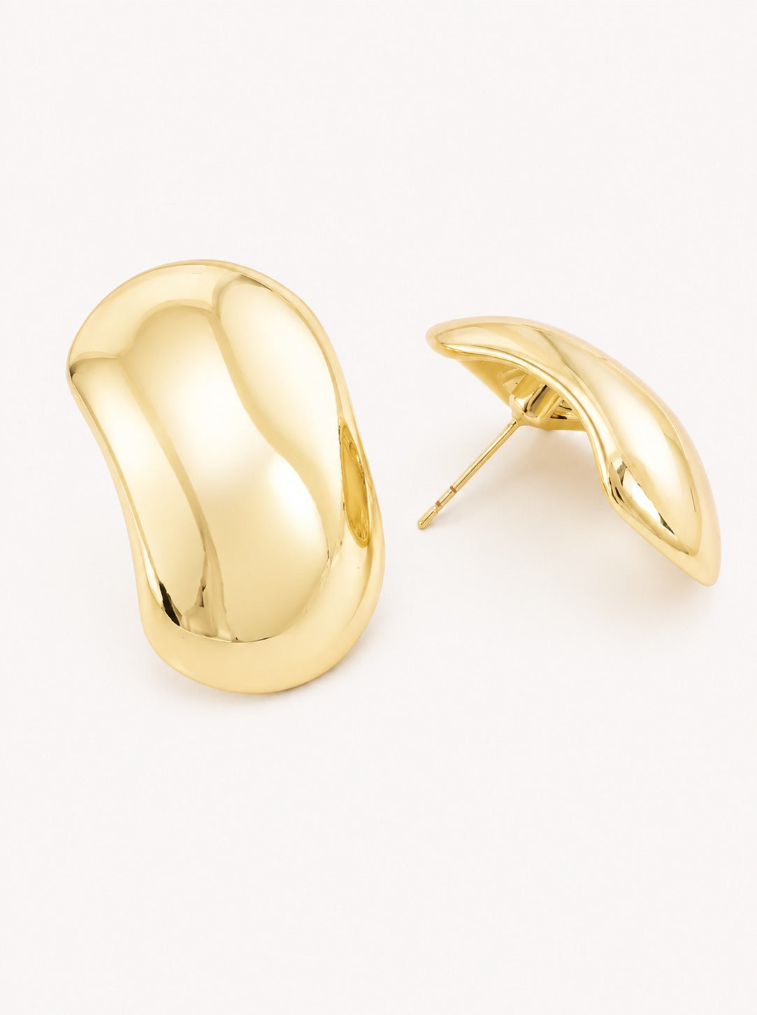 14K Gold Dipped Geometric Dome Stud Earrings - Gold