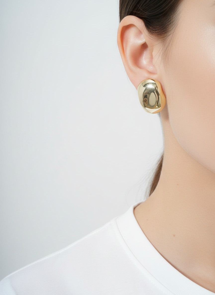 14K Gold Dipped Geometric Dome Stud Earrings - Gold