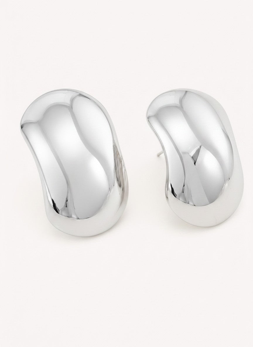 14K Gold Dipped Geometric Dome Stud Earrings - Rhodium