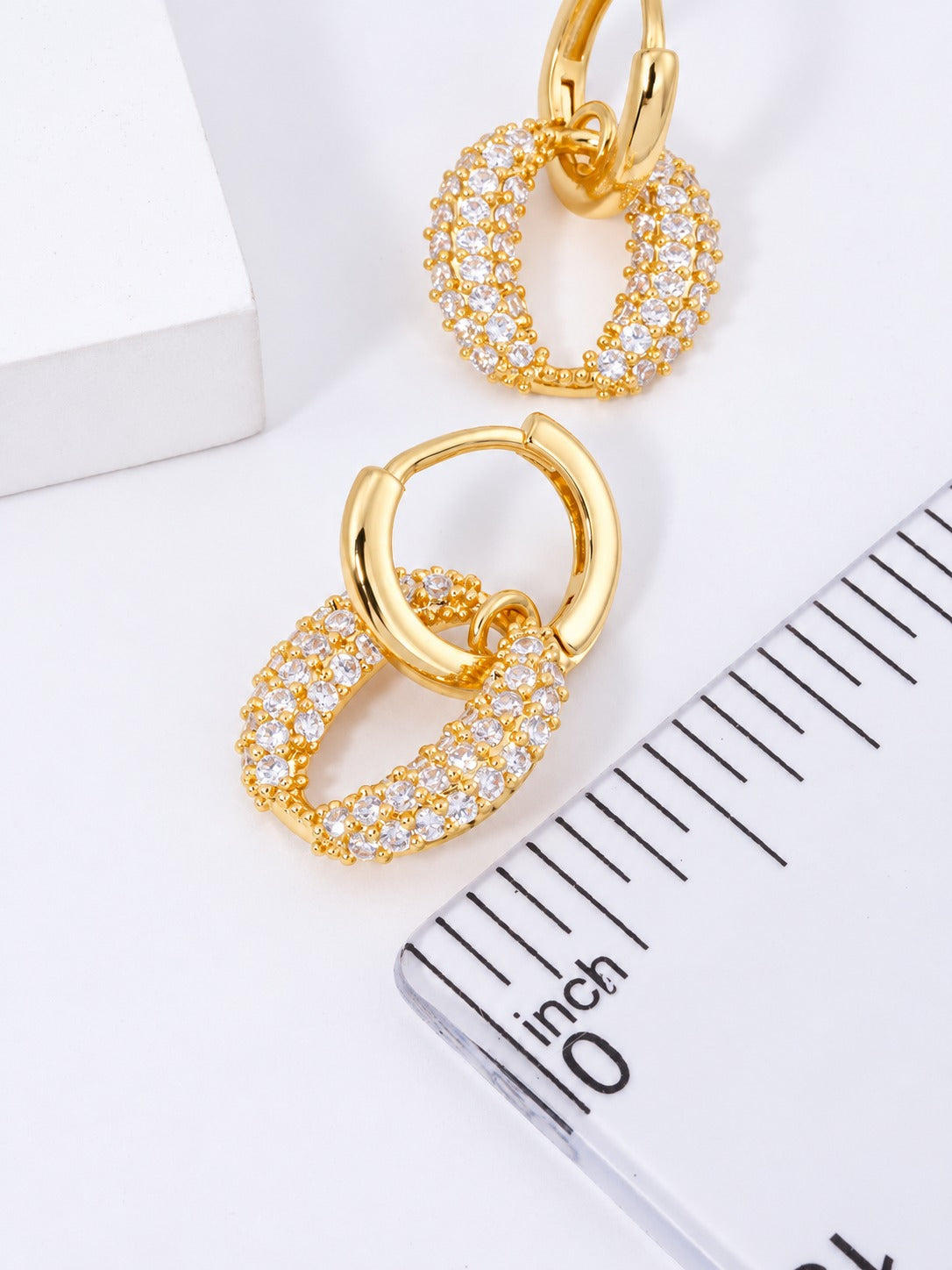 14K Gold Dipped CZ Pave Oval Hoop Earrings - Gold Crystal