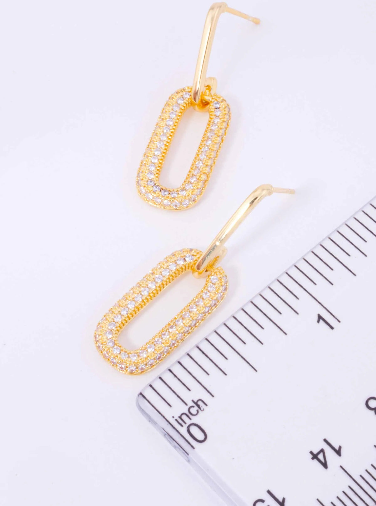 14K Gold Dipped CZ Pave Rectangle Drop Earrings - Gold Crystal