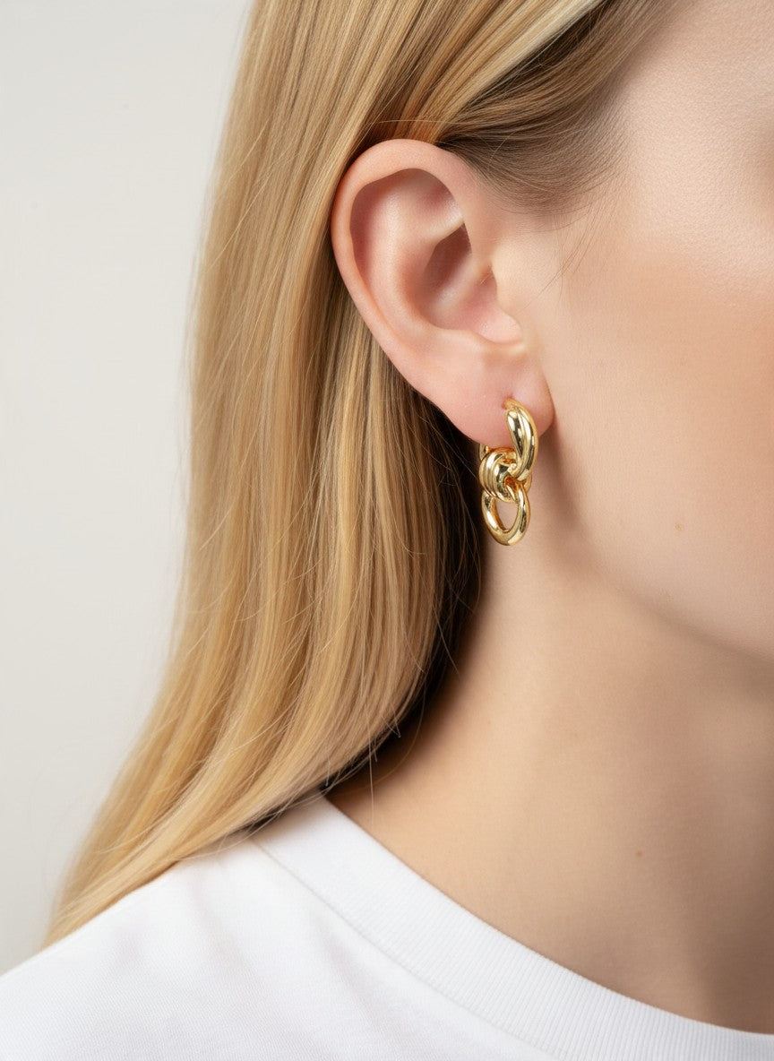14K Gold Dipped Polished Knot Hoop Drop Earrings - Gold