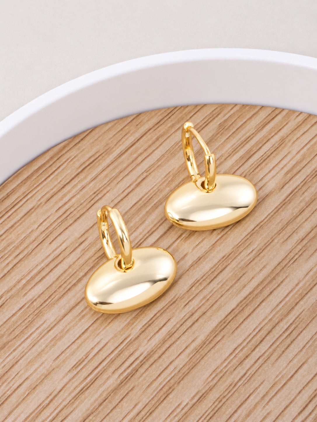 14K Gold Dipped Polished Oval Hoop Drop Earrings - Gold