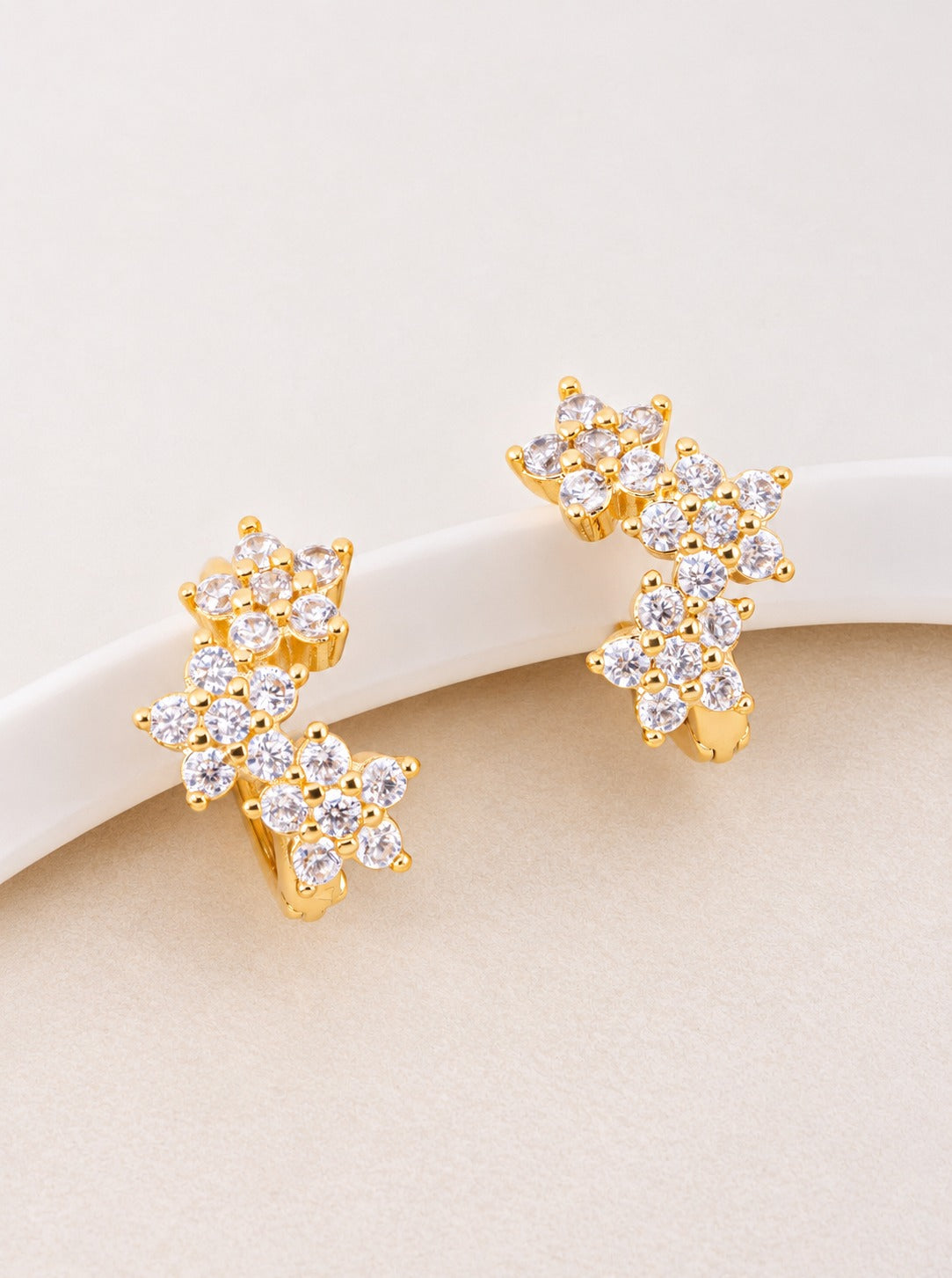 18K Gold Dipped CZ Floral Cluster Huggie Earrings - Gold Crystal