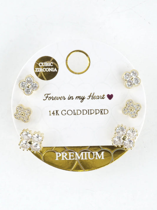 Sparkling CZ Pave 3 Pair Stud Earrings Set