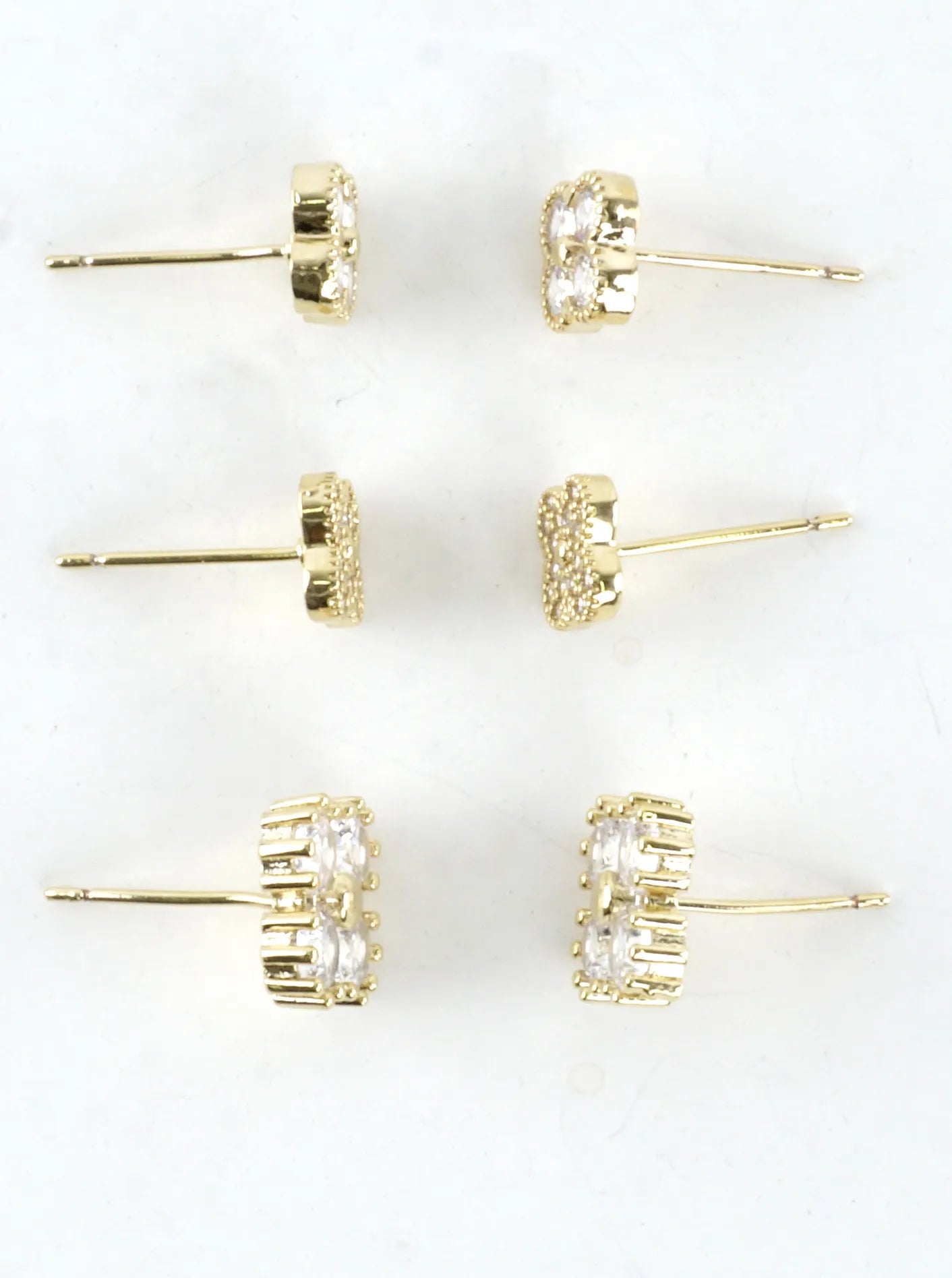Sparkling CZ Pave 3 Pair Stud Earrings Set