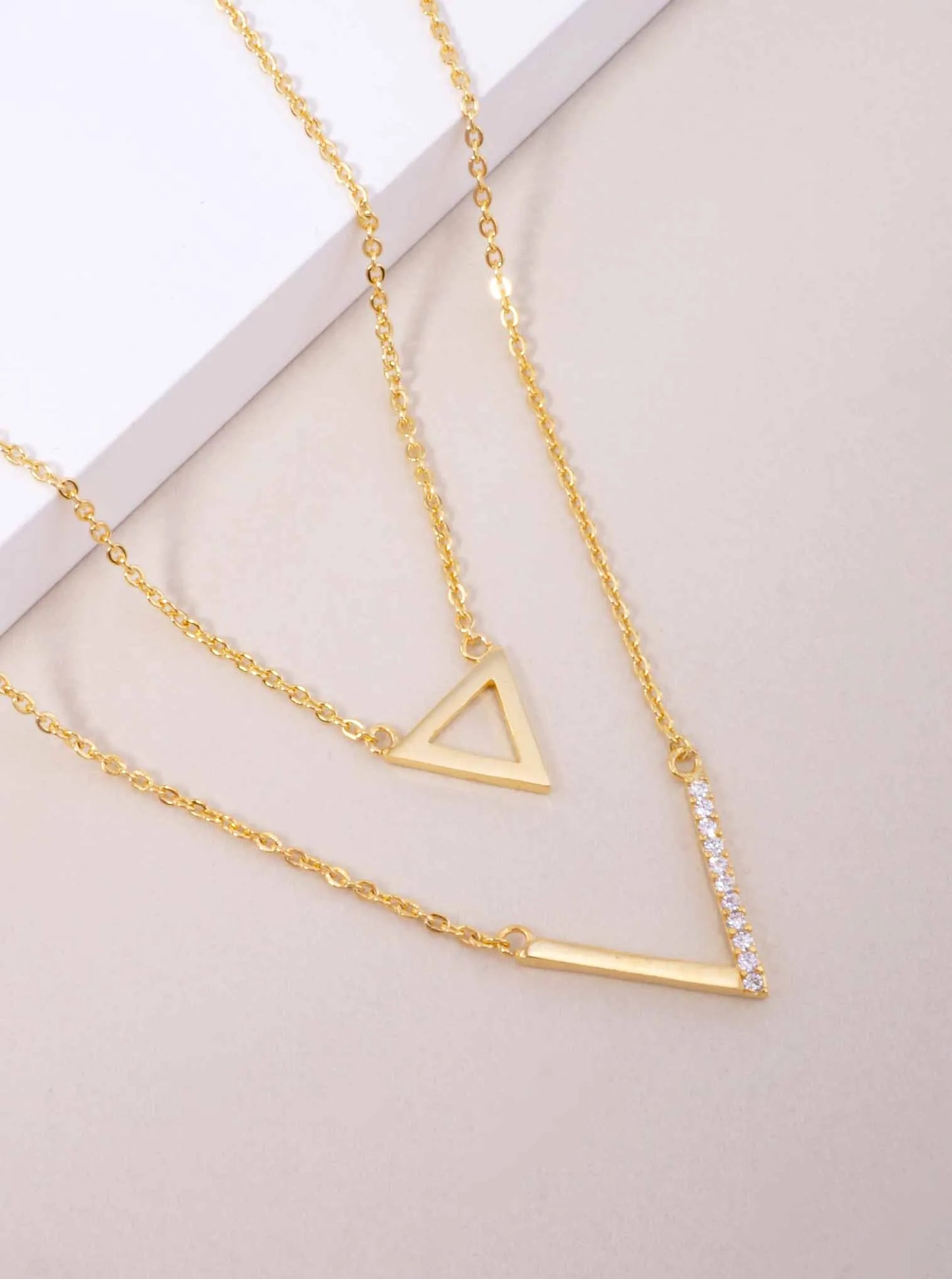 CZ Triangle 18K-Gold-Dipped Layered Necklace