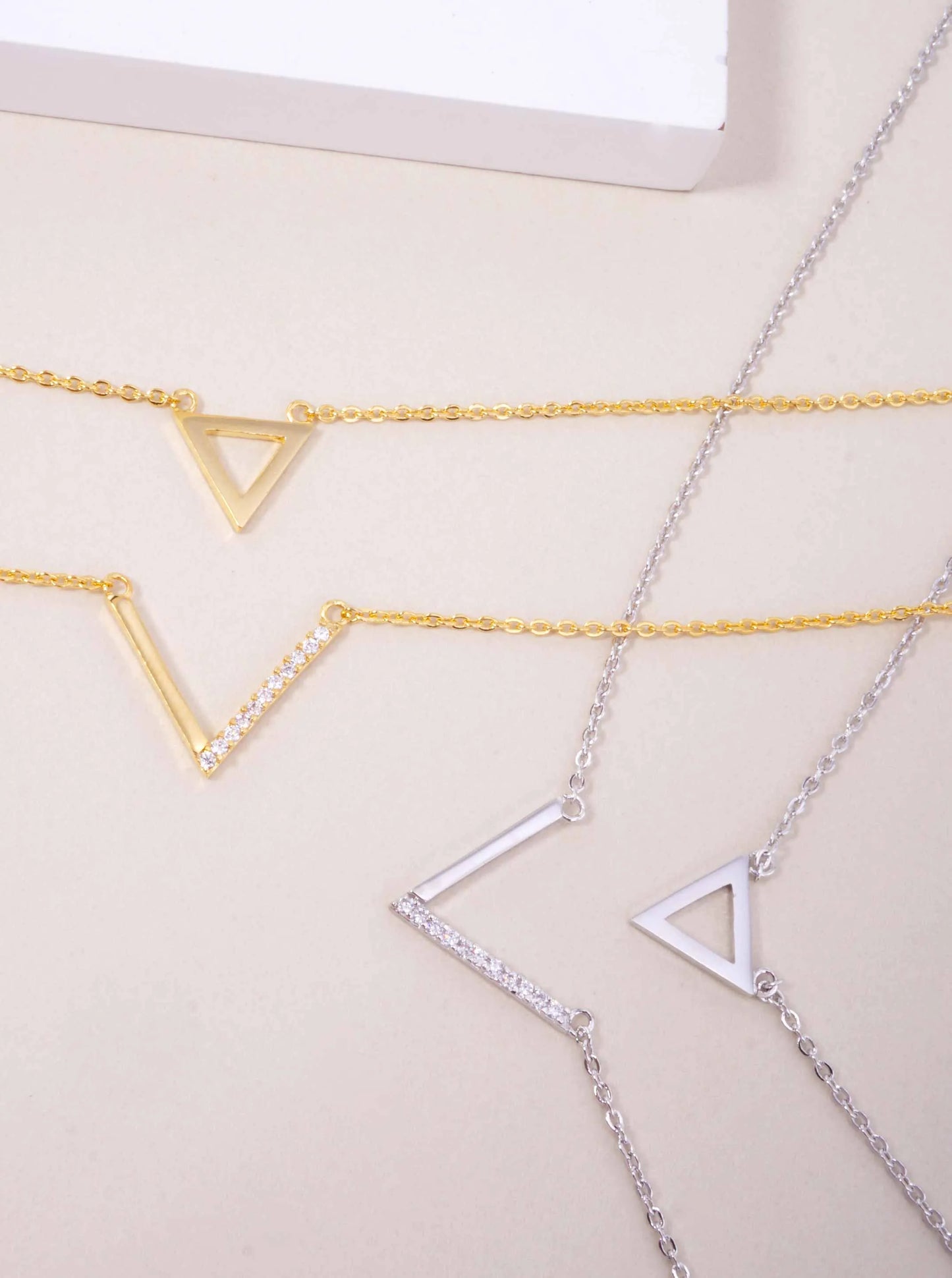 CZ Triangle 18K-Gold-Dipped Layered Necklace