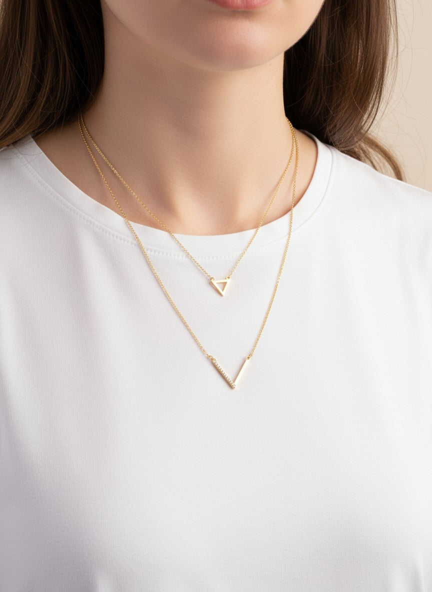 CZ Triangle 18K-Gold-Dipped Layered Necklace