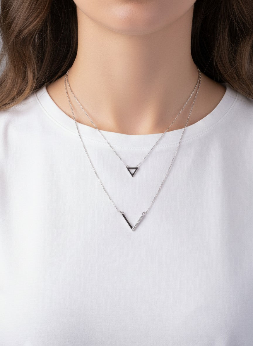 CZ Triangle 18K-Gold-Dipped Layered Necklace