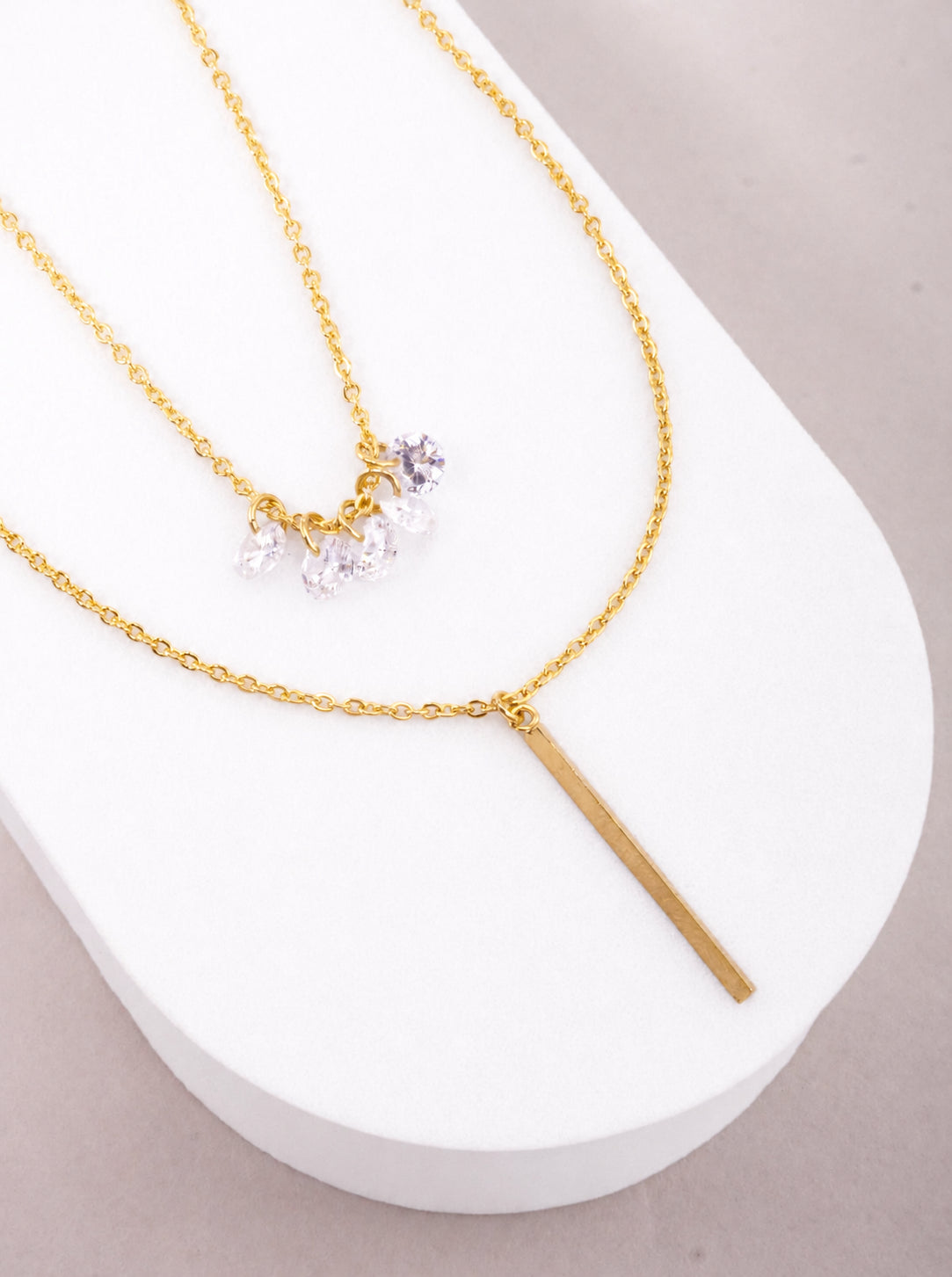 Brass Bar CZ 18K-Gold-Dipped Layered Necklace