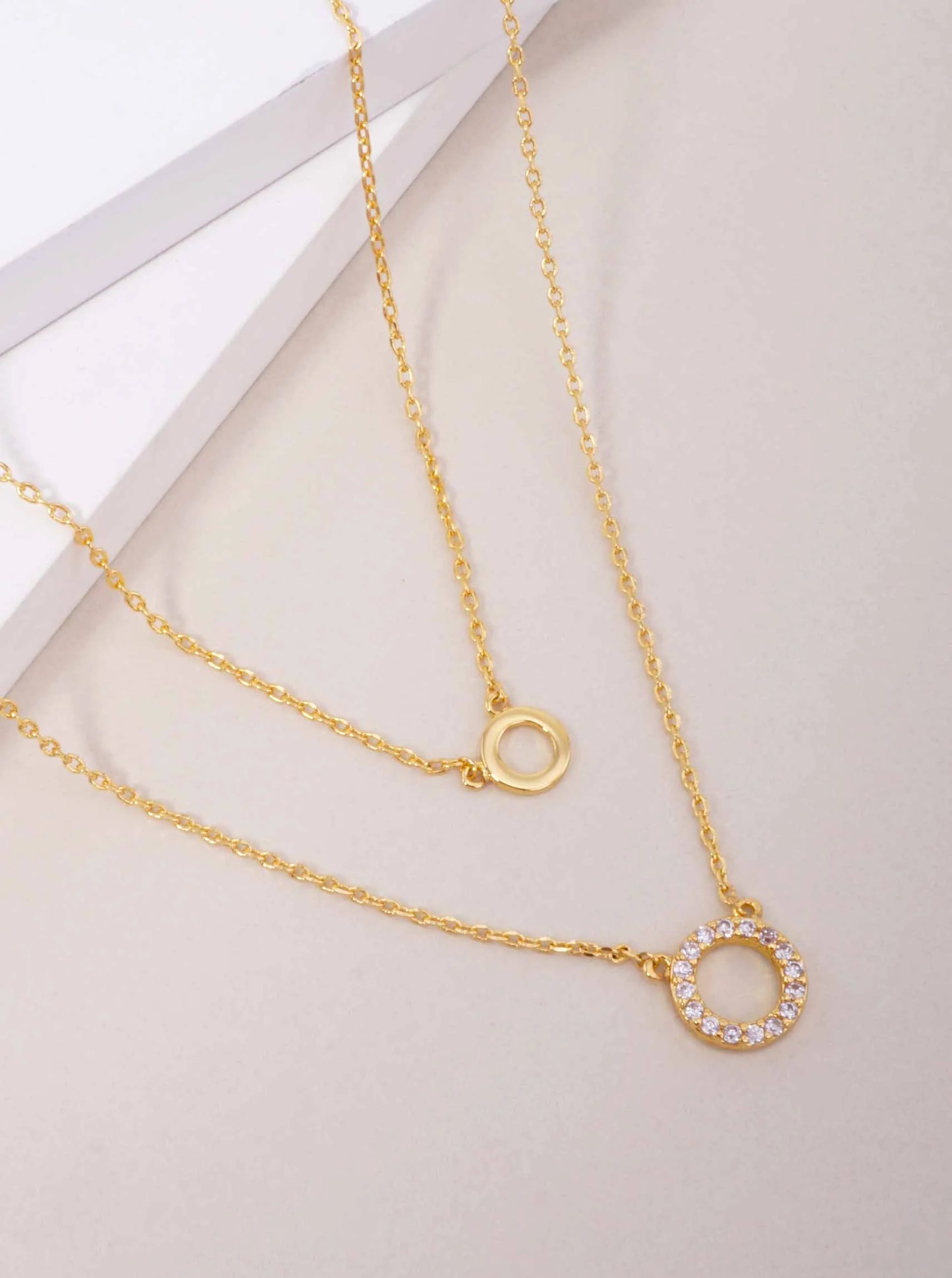 CZ Double Circle 18K-Gold-Dipped Layered Necklace