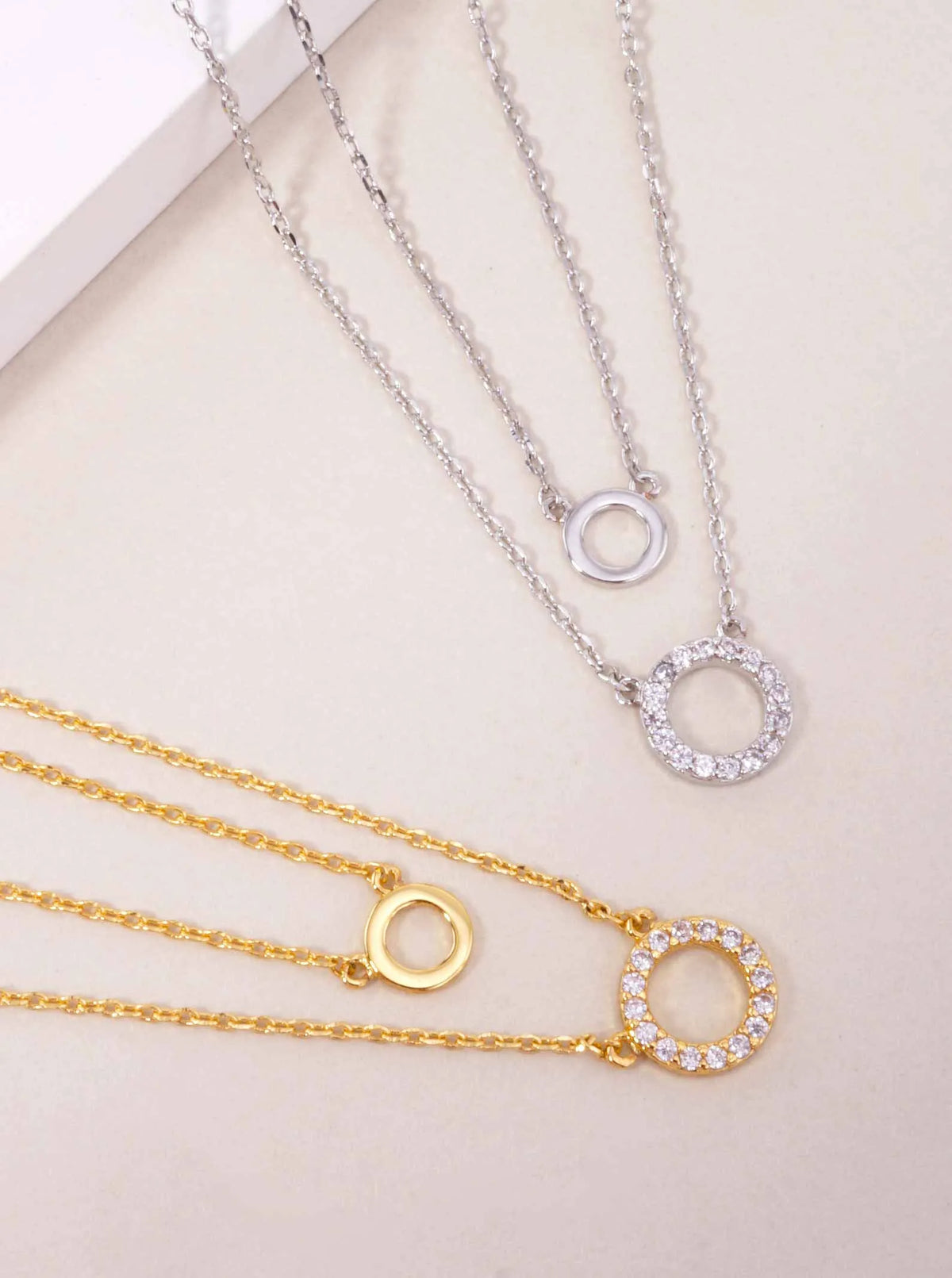 CZ Double Circle 18K-Gold-Dipped Layered Necklace