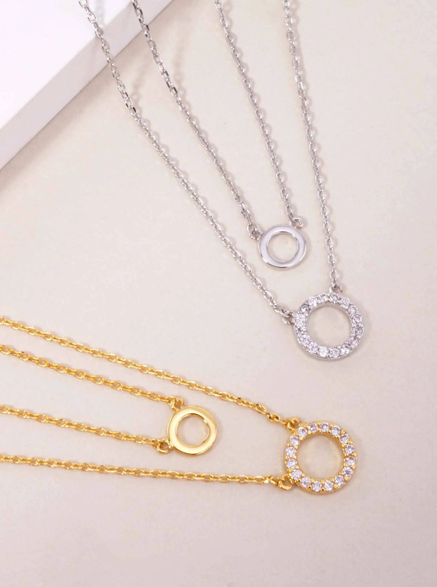 CZ Double Circle 18K-Gold-Dipped Layered Necklace